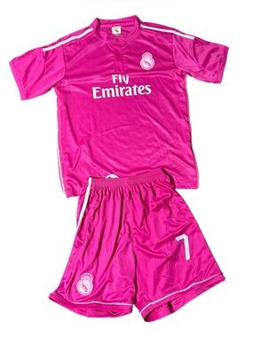Real Madrid Cristiano Ronaldo #7 Away Jersey & Shorts Pink Kids Size 14